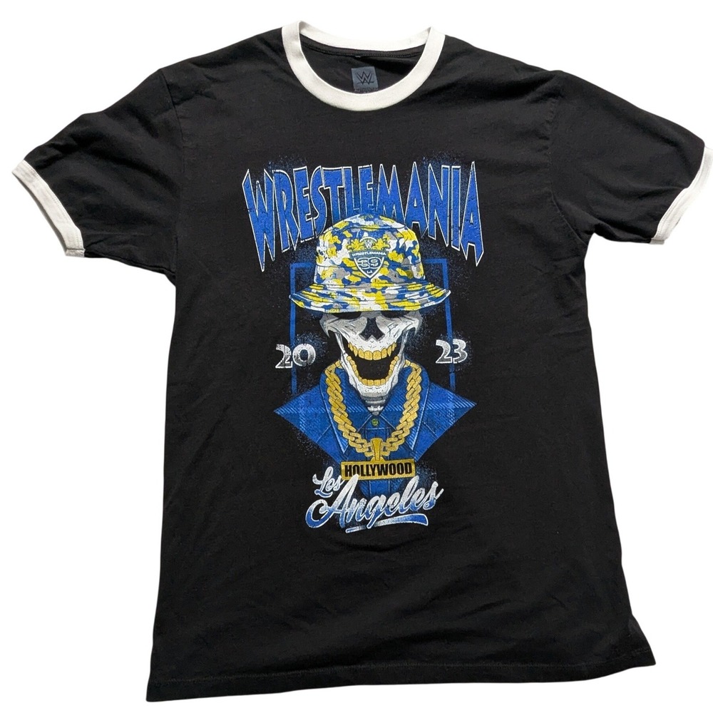 WWE WrestleMania 39 Hollywood Los Angeles Skull Ringer T-Shirt Women Medium
